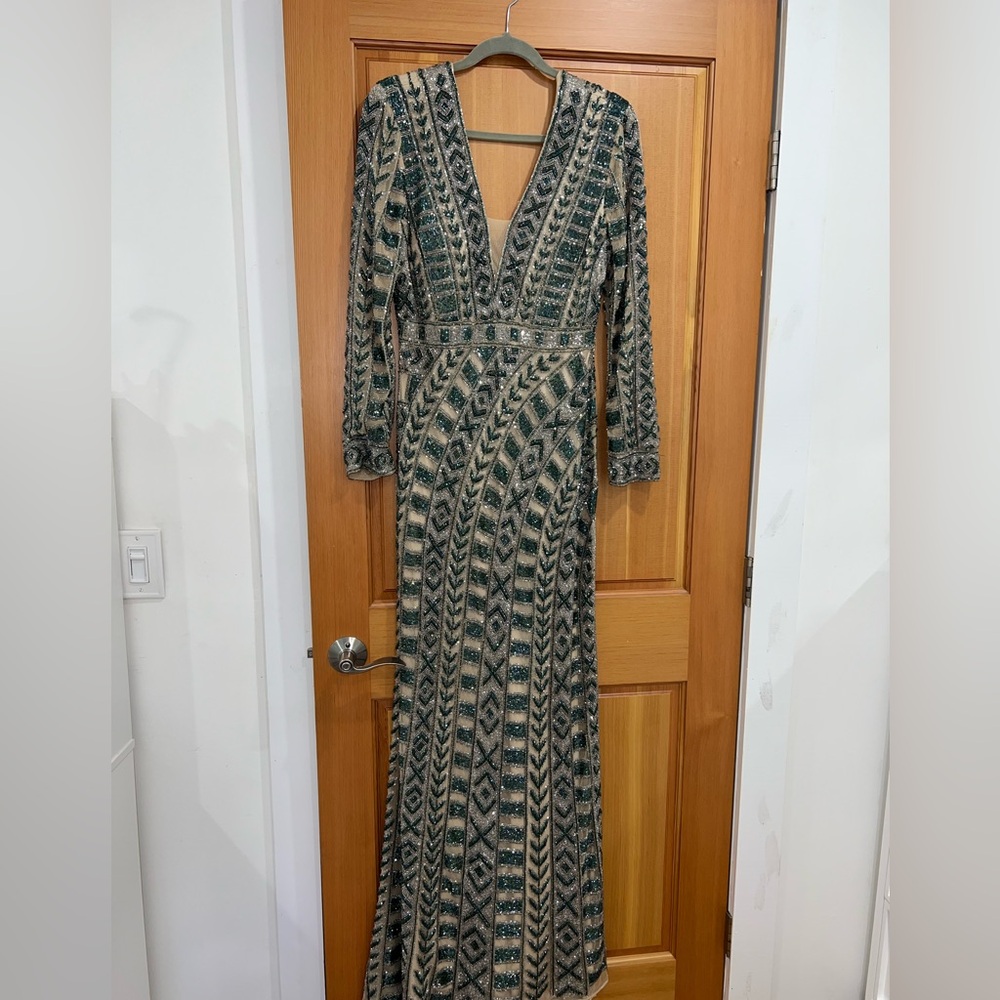 Long Sleeve green beaded dress
